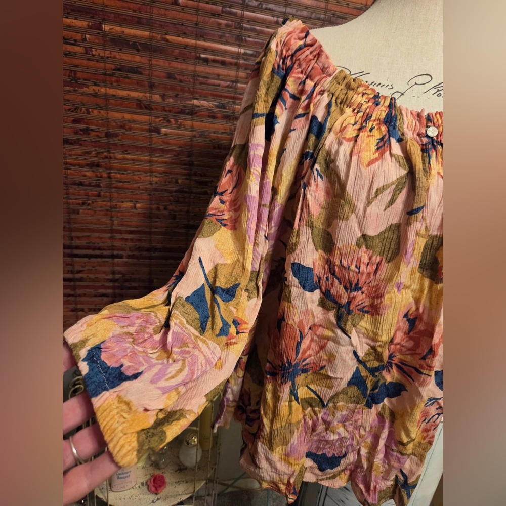 Terra & Sky Floral Off-Shoulder Tunic in Pink, Mustard & Navy - Picture 4 of 9